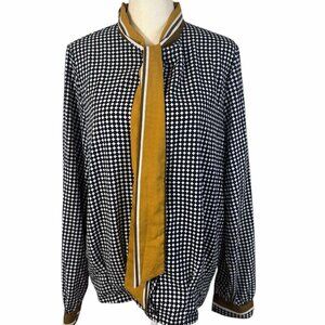 Women's Long sleeves, Button-Up, Checkered Black and White with Tie-LARGE